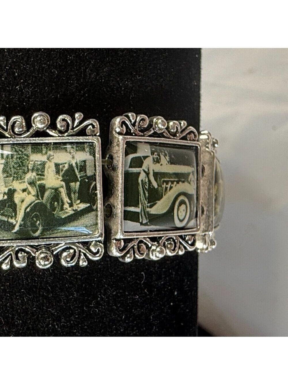 Vintage 1920's Photo  retro Frame Bracelet Silvertone Stretch
